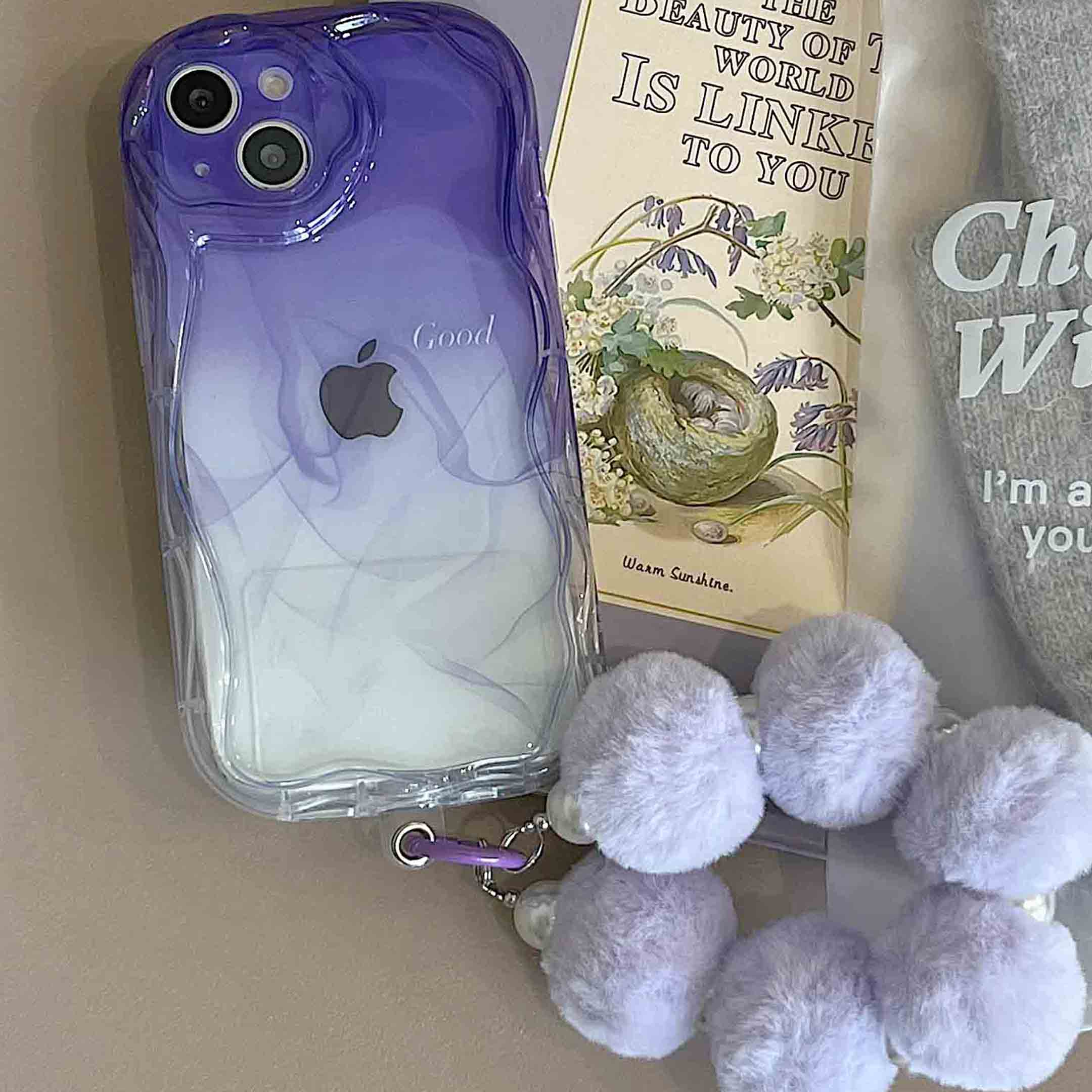 

Ins фиолетовый любовь градиент сердце браслет плюшевый хороший противоударный чехол для телефона для Iphone 13 14 Pro Max 11 12 Promax задняя крышка Капа For iphone 14plus