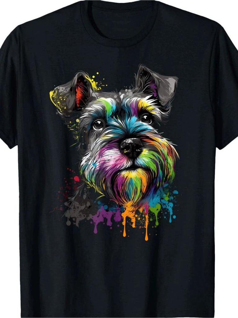 Miniature Schnauzer Dog Face Graphic T Shirt Colorful Pet Lover Tee