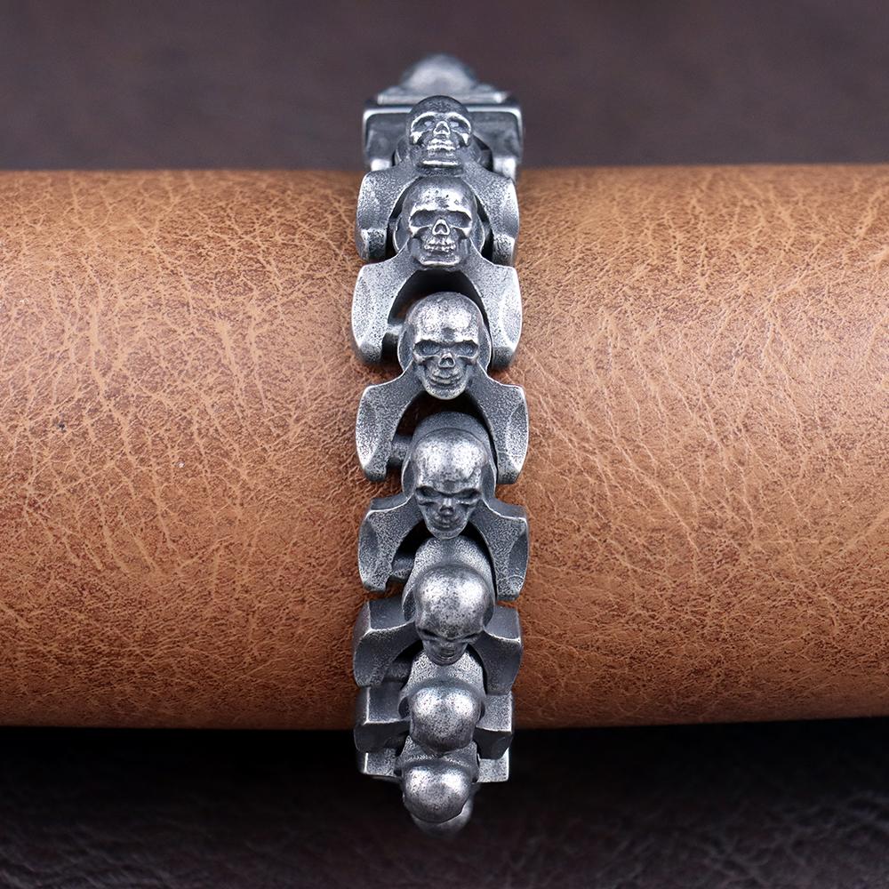 Vintage Men's Domineering Skull Bracelet Trendy Stainless Steel Charm Bracelet Punk Hip Hop Motorcycle Bangle Jewelry