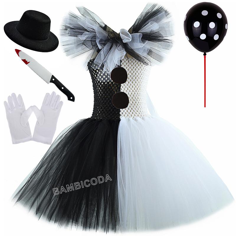 Das Clownskostüm Terrifier Art Girl Schwarz Weiß Ausgefallenes Tutu-Kleid Horror Joker Kleid für Mädchen Halloween Karnevalsparty Kostüme