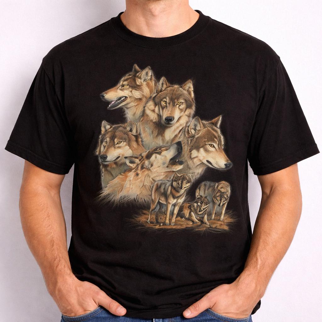 Vintage 90s Wolf Wildlife Nature Graphic Tee Gray Shirt Unisex S-3XL