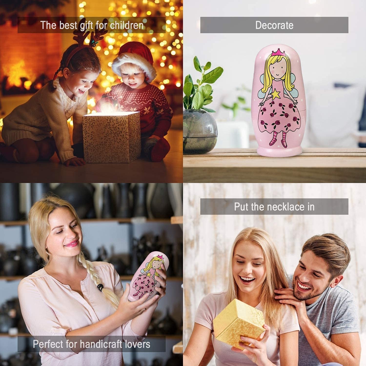 Матрешки Рождественские русские матрешки для детей Деревянный вложенный набор из 5 — фото 7