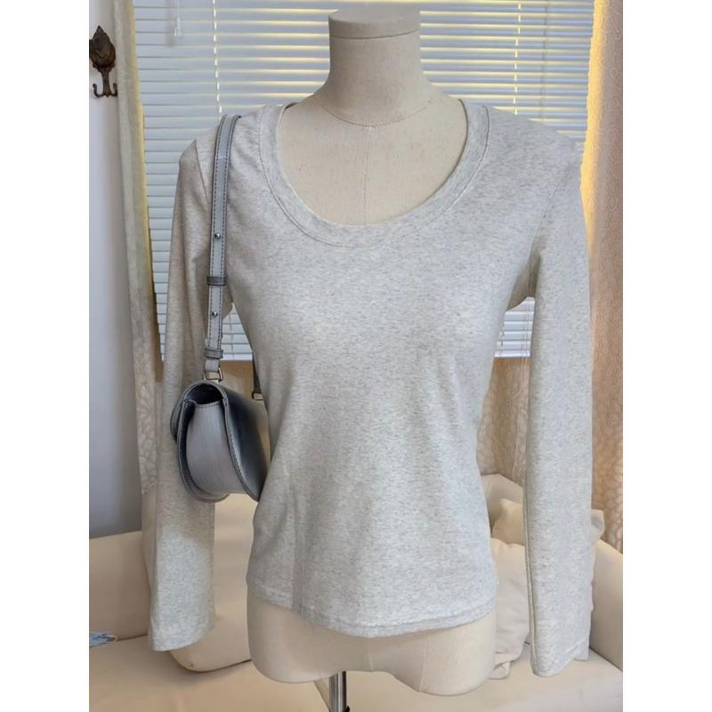 Simple collar straight shoulder bottoming shirt women's autumn slim and thin white long-sleeved shirt with basic versatile top