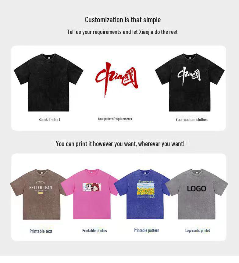 Heavyweight 300G Cotton Unisex T-Shirt: Short-Sleeved, Double Yarn, Round Neck, Drop Shoulder, Casual Workwear, Custom Logo Option