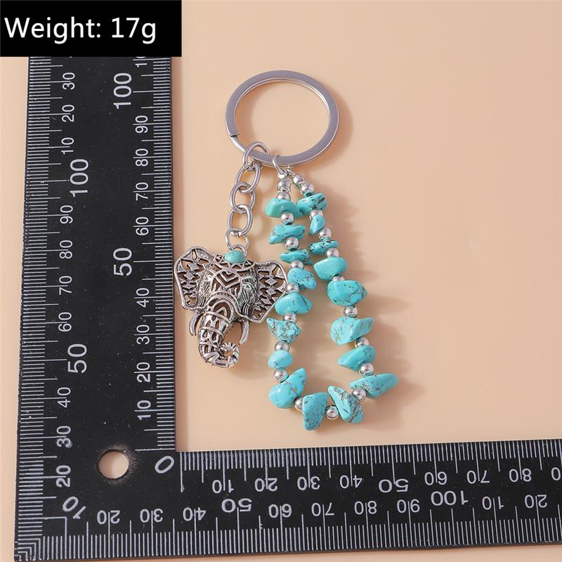Ethnic Turquoise Stone Elephant Keychain for Women Men Key Ring Pendant Handbag Decor DIY Handmade Jewelry Gift