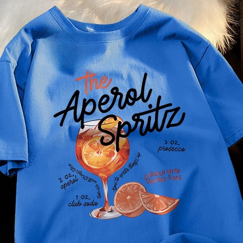 Iced Lemon Wine Beverage Print CottonTShirts Men Cute Crewneck Clothes Loose Summer T-Shirts Fashion Short Sleeve