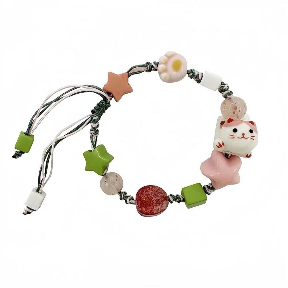Lucky Cat Ceramic Cat Bracelet Handmade Cat Bead Bracelet Personality Maneki Neko Bracelet  Gift