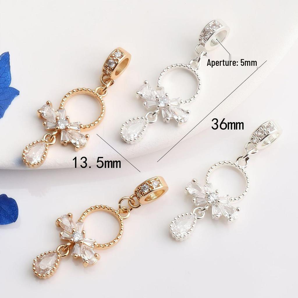 Ciondolo Charm in Oro 14K Placcato Zircone Luna Farfalla Foglia d'Acero Goccia per Bracciale Collana Gioielli Fai-da-Te