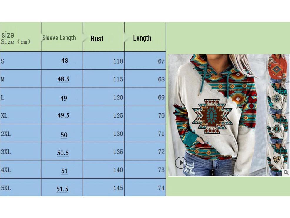 2026 Autumn/Winter Women's Ethnic Style Print Sweatshirt - European & American Fashion
