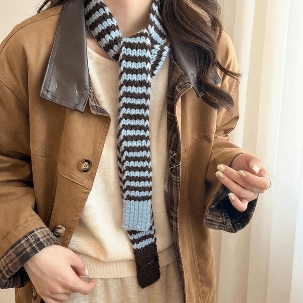Harajuku Long Narrow Scarves Korean Style Knitted Neck Guard Cute Striped Scarf Streetwear