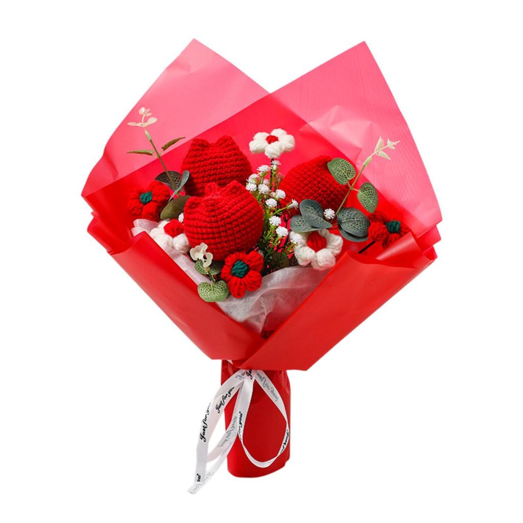 Crochet Flower Bouquet Artificial Photography Props Decorative Ornament Handmade Knitted Bouquet Gift for Family Friends