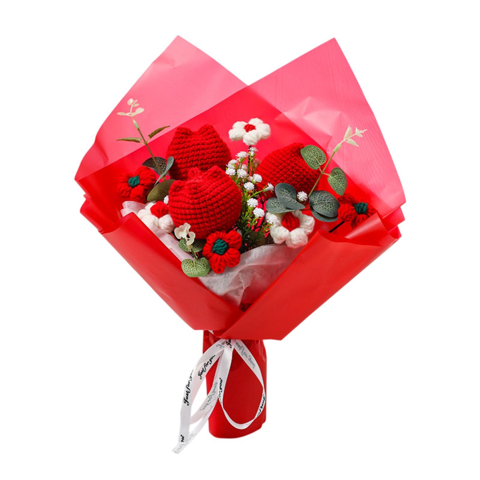 Букет цветов крючком Искусственный Реквизит для фотосъемки Декоративное украшение Ручной работы Вязаный букет Подарок для семьи друзей красный