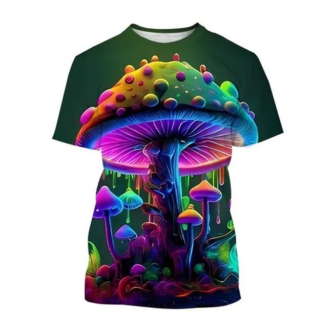 

Нейтральная футболка с 3d принтом грибов, растительный узор, круглый вырез, короткий рукав, лесная мода, повседневная одежда высокого качества, 6XL 6XL