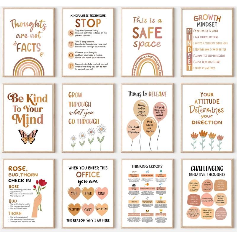 Colorful Mental Health Canvas Printing Posters Bohemian Inspirational Poster Decoration Classroom Office Nursery Wall Art Decor