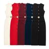 Women's European and American Style Sleeveless Midi Dress with Belt - Sexy Crew Neck for Spring