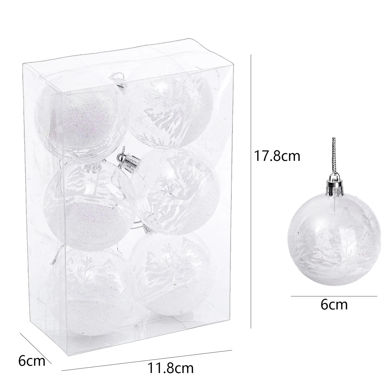 

Round Snowflake Christmas Balls Set Glitter Ball Ornaments Xmas Tree Hanging Pendants For Home Holiday Party DIY Crafts Supplies 6PCS-(1 Box)