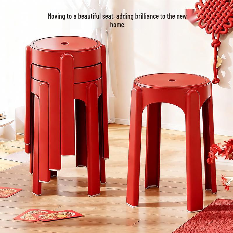 Red Festive High Plastic Stool – Sturdy Household Chair