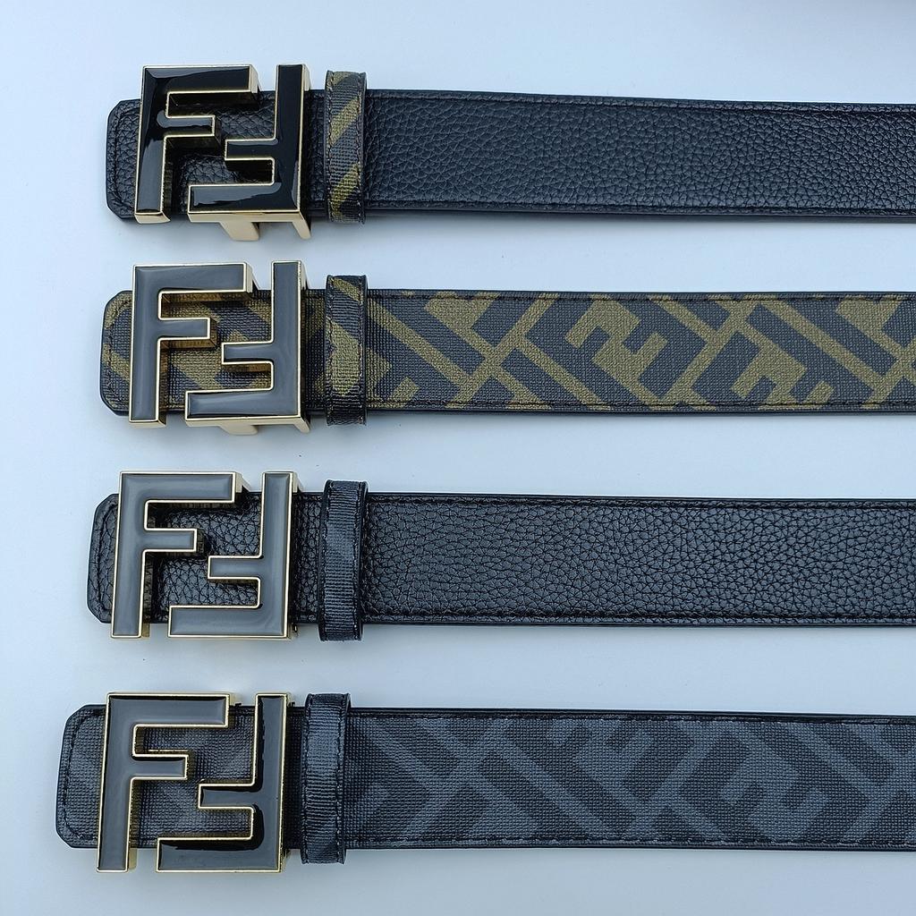 FF Men's Letter Fashionable Luxury Business Pants Belt, Casual Hundred-Piece Leather Belt, 3.8CM Wide