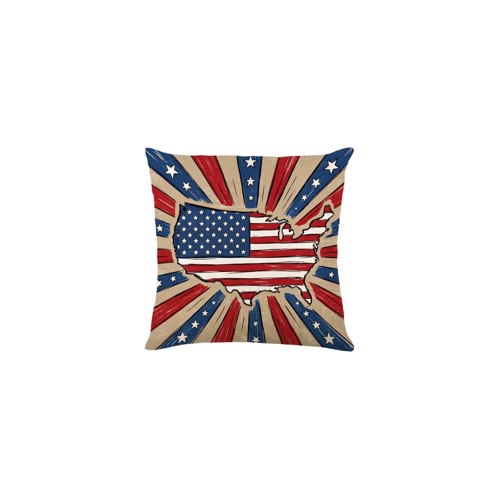 

Decorative Throw Pillow Cover Polyester Fabric Sofa Cushion Case with Star Pattern and Patriotic Design for Home Living Room Bedroom One Size
