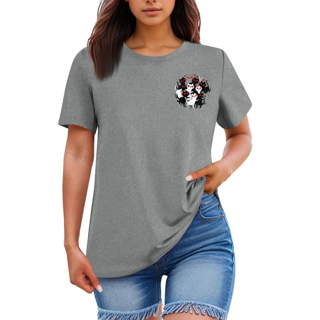 Ladies' Loose Comfortable Casual Fashionable Animal Print Round Neck Short Sleeved Shirt
