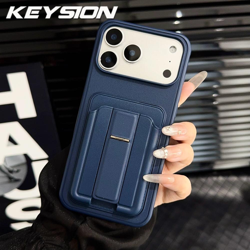 KEYSION Stoßfeste Handyhülle für iPhone 13 14 15 Pro Max 14 15 Plus Silikon+PC Kartensteckplatz Halter Tasche Ständer Rückseite