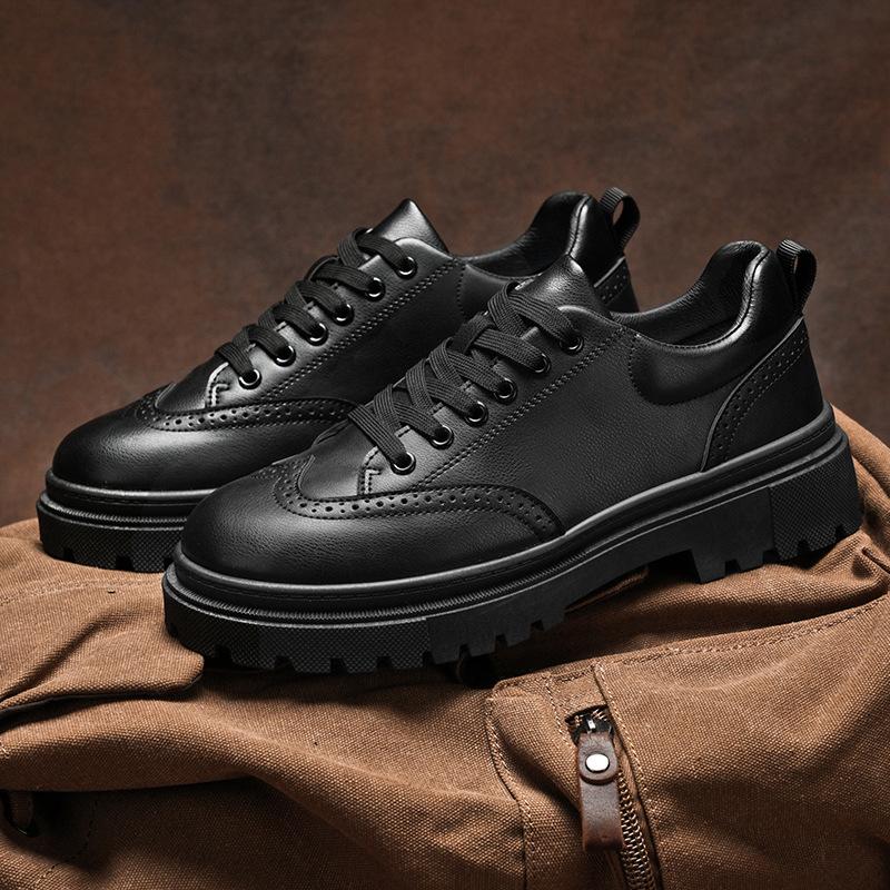 

Повседневная молодежная обувь, модная универсальная мужская весенне-осенняя, черная, универсальная, большого размера, мужская обувь, рабочая, модная 39 чёрный