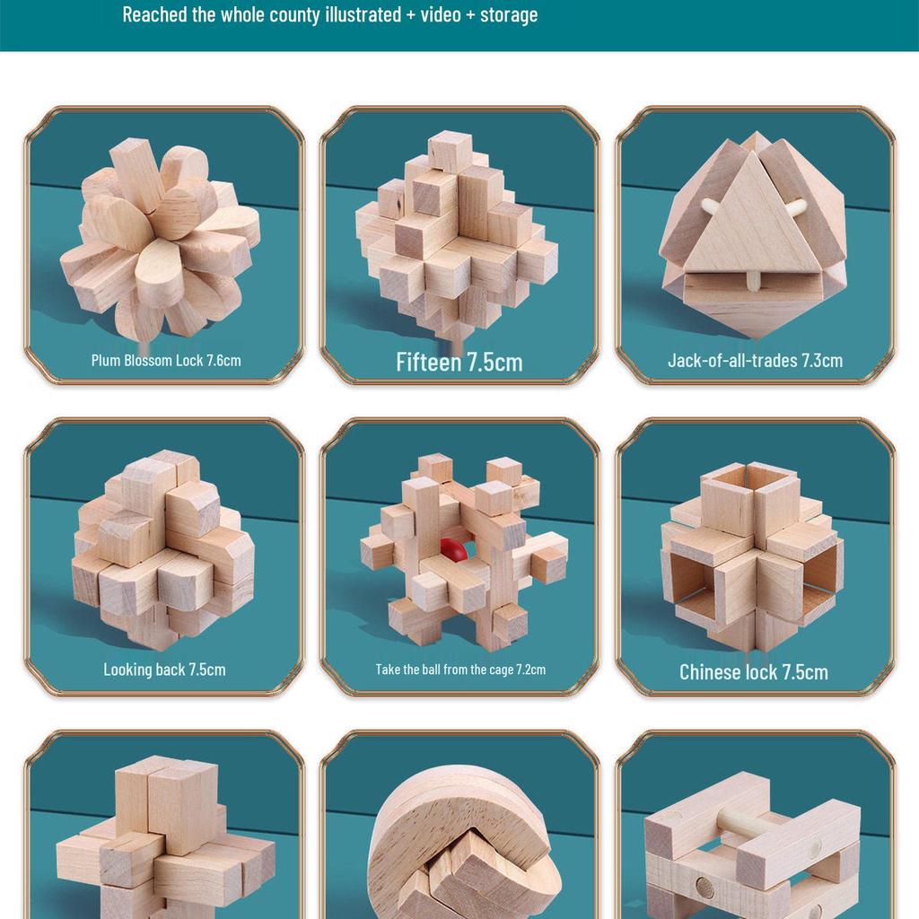 36-Piece Beech Wood Kongming Lock Set: Educational Building Blocks for Kids