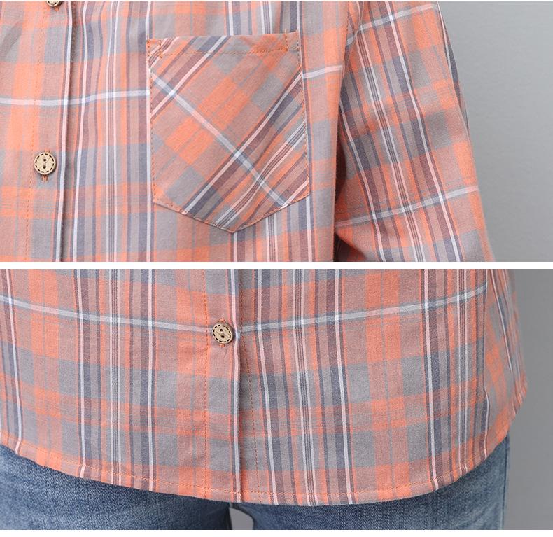 2024 Women's Summer Plaid Long-Sleeve Pure Cotton Loose Shirt - Versatile & Fashionable Top