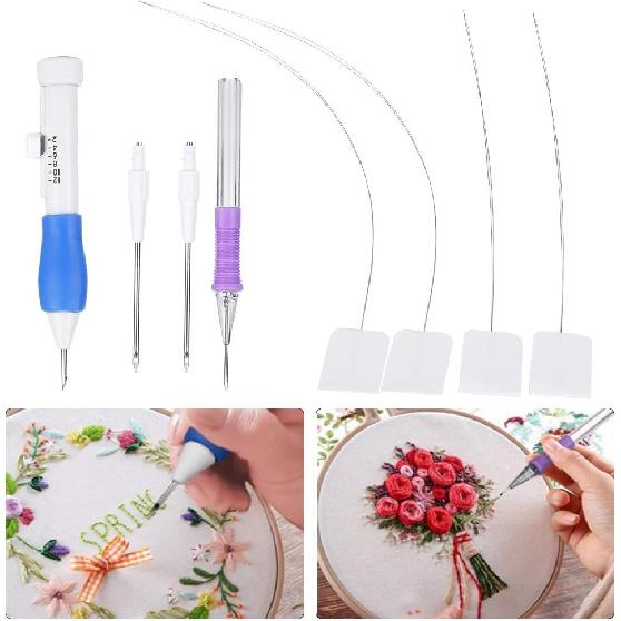 Punch Needle Kit, Embroidery Floss Cross Stitching Punch Pen Craft Tool Set Handheld DIY Handmaking Sewing Threading Device with Portable Storage