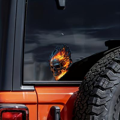 Creative Fire Skull Car Sticker, Car Glass Sticker, Motorcycle Fire Skull Sticker, Locomotive Latte