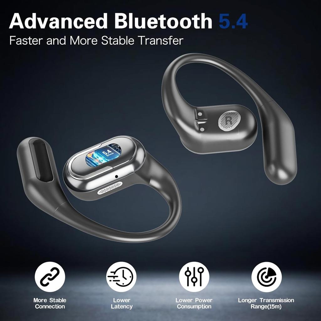 Bluetooth 5.4 Hodetelefoner Ekte Trådløse Stereo Ørepropper 40H Spilletid LED Strømvisning Hodetelefoner med lPX5 Åpen Hodetelefon for Sport Arbeid Studier