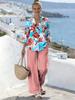 1116 European and American 1D printed women's suit resort style loose long-sleeved shirt casual trousers beach fashion trend