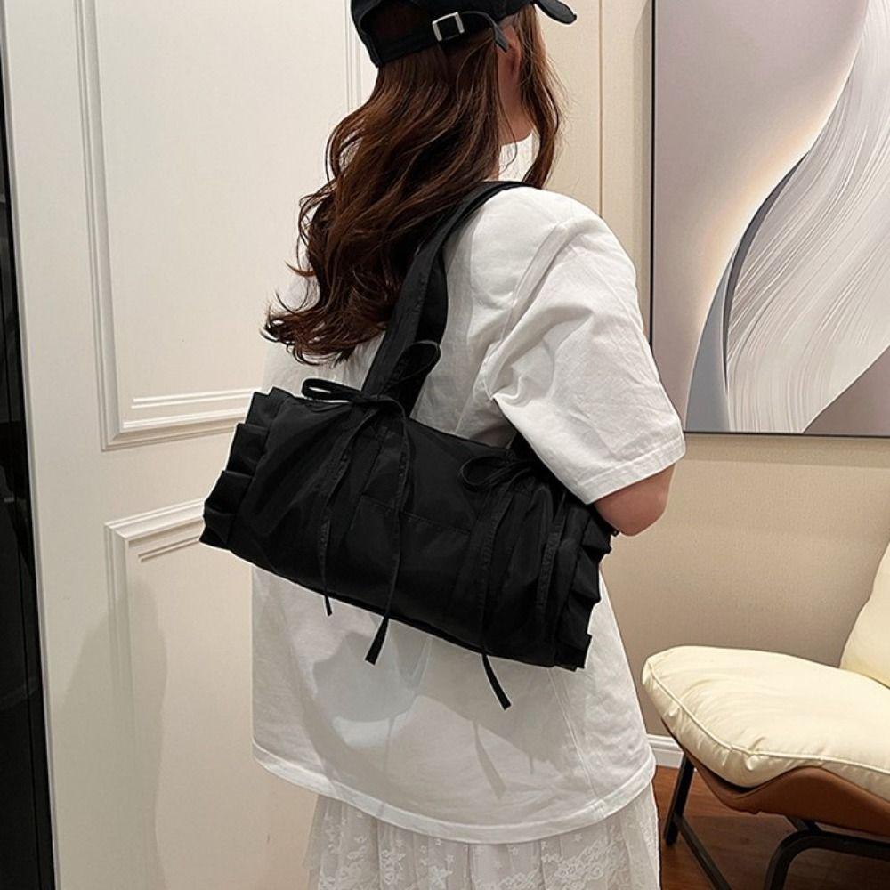 

Корейская сумка-цилиндр с лентой Falbala Плиссированная сумка на одно плечо унисекс