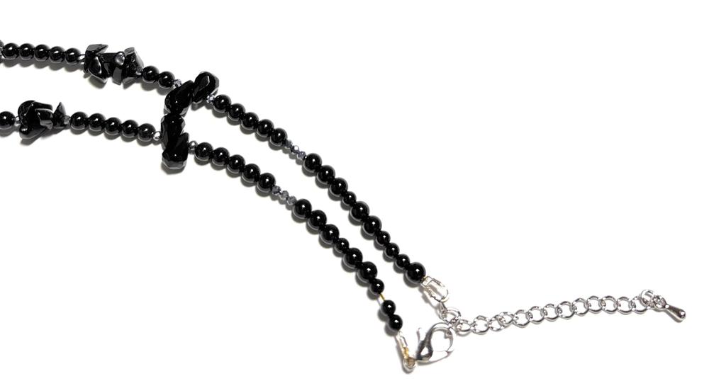 [Malline] Natural Stone Long Necklace: Onyx (Black Gemstone) X Terahertz (Black Silver) - Sophisticated Black / Healing Amulet / Handmade In Japan