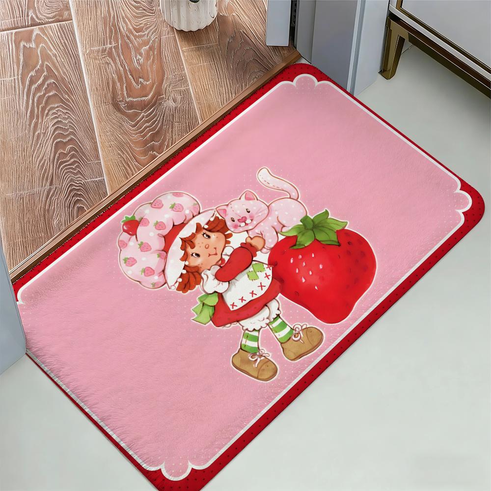 Anime S-strawberry S-shortcake Floor Mat Cozy Flannel Soft Thick Non-Slip Mat For Living Room Bedroom Kitchen Decor Rugs