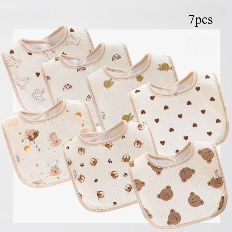 7pcs Cotton Baby Bibs Waterproof Burp Cloths Newborn Saliva Towel Cartoon Print Babies Accessories Baby Feeding Bib Items
