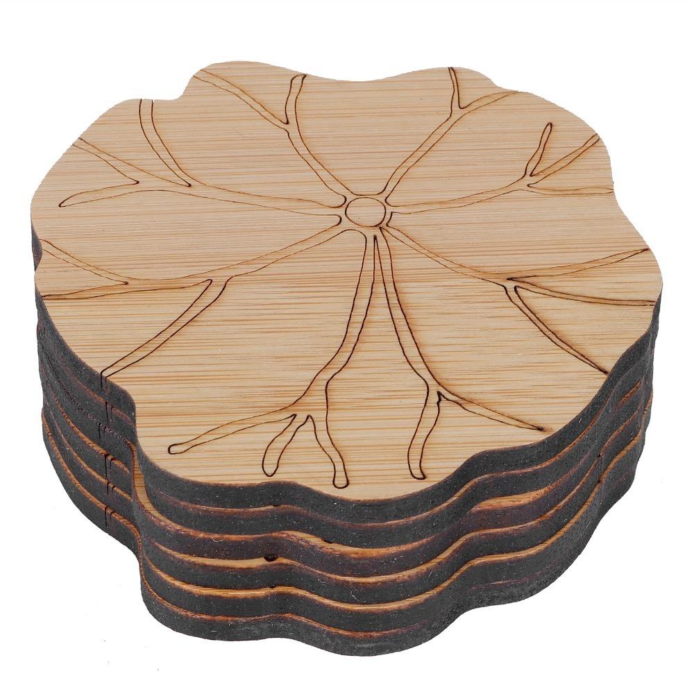 6pcs set Nature Bamboo Bamboo Coaster Set Chinese Carved Texture Non-Slip Design Teacup Mat Coaster Beautiful Lotus Root Coaster
