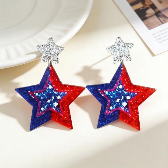 American USA Flag Earrings for Women Patriotic Red White Blue Cubic Zircon Dangle Drop Earrings, 4th of July Independence Day