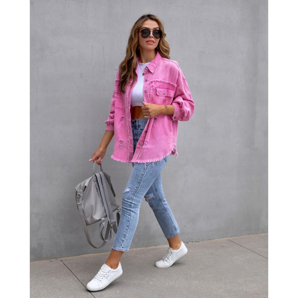 Women's Autumn and Winter Denim Jacket Women's Long-sleeved Casual Lapel Top