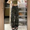 Camouflage Overalls Women's High Waist Autumn Spice Girl American Vintage Casual High Street Wide Leg Jeans