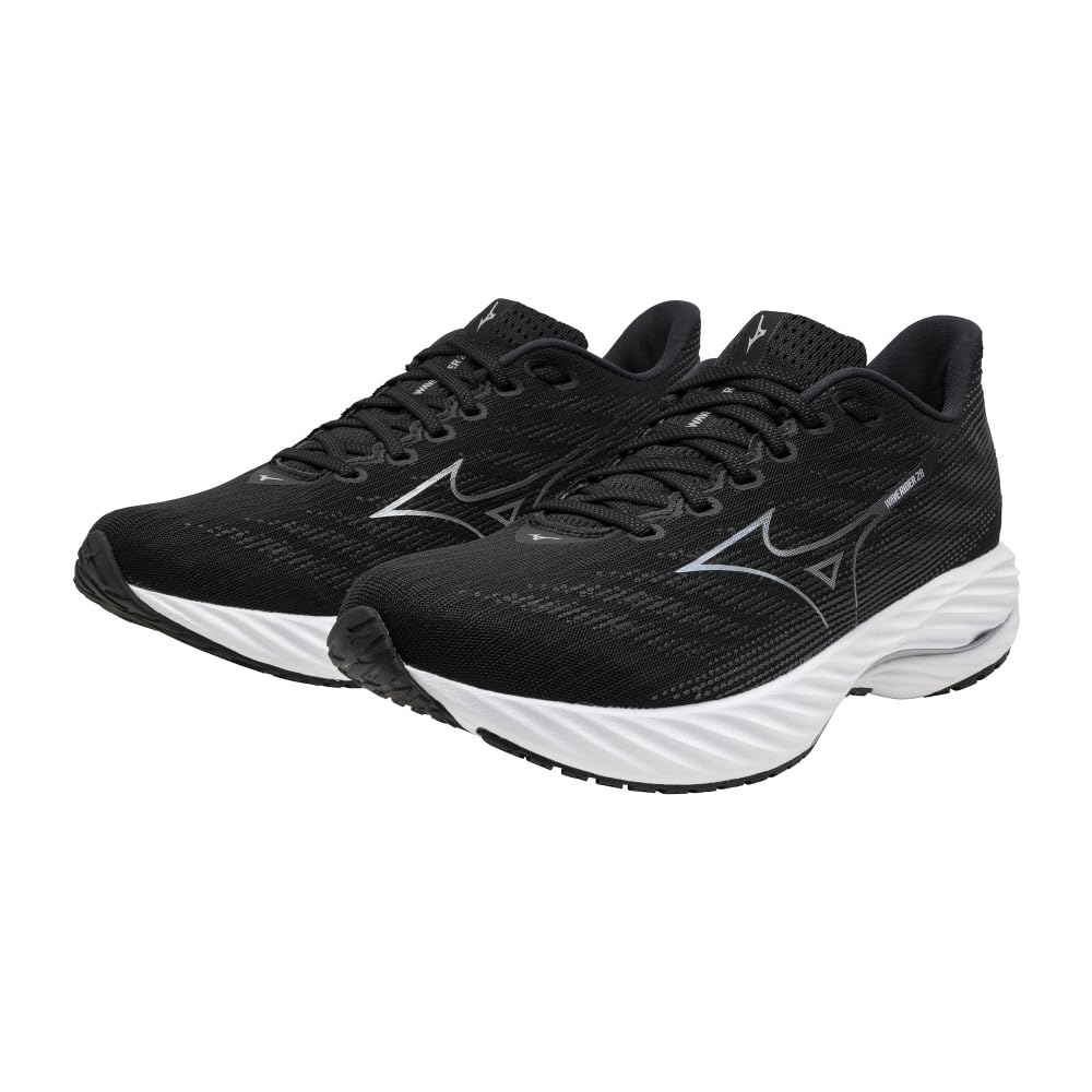Mizuno Wave Rider 28 Running Size for and Thick Sole Shoes, Men's, Black/Silver/White, 26.0 cm, 2E, Jogging, Marathons, Training, Sports, Lightweight,