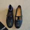 Sheepskin~ Single Shoes Women's Shallow Mouth Flat Bottom Versatile Hollow T-band with Skirt Retro Mary Jane Shoes