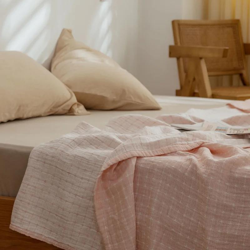 Cotton Gauze Blankets Muslin Bedspread for Bed Summer Double Couple Towel Quilts King Size Bed Covers Plaid Blankets Bed Sheet