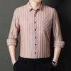 Spring and Autumn Men's Long-sleeved Cotton and Linen Shirts Middle-aged Striped Casual Men's Real Pocket Linen Shirts