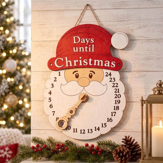Rustic Holiday Decor Christmas Advent Calendar Wooden Hanging Sign, 24 Days Welcome Sign with Rope, Decorative Wall Santa Countdown Decorations