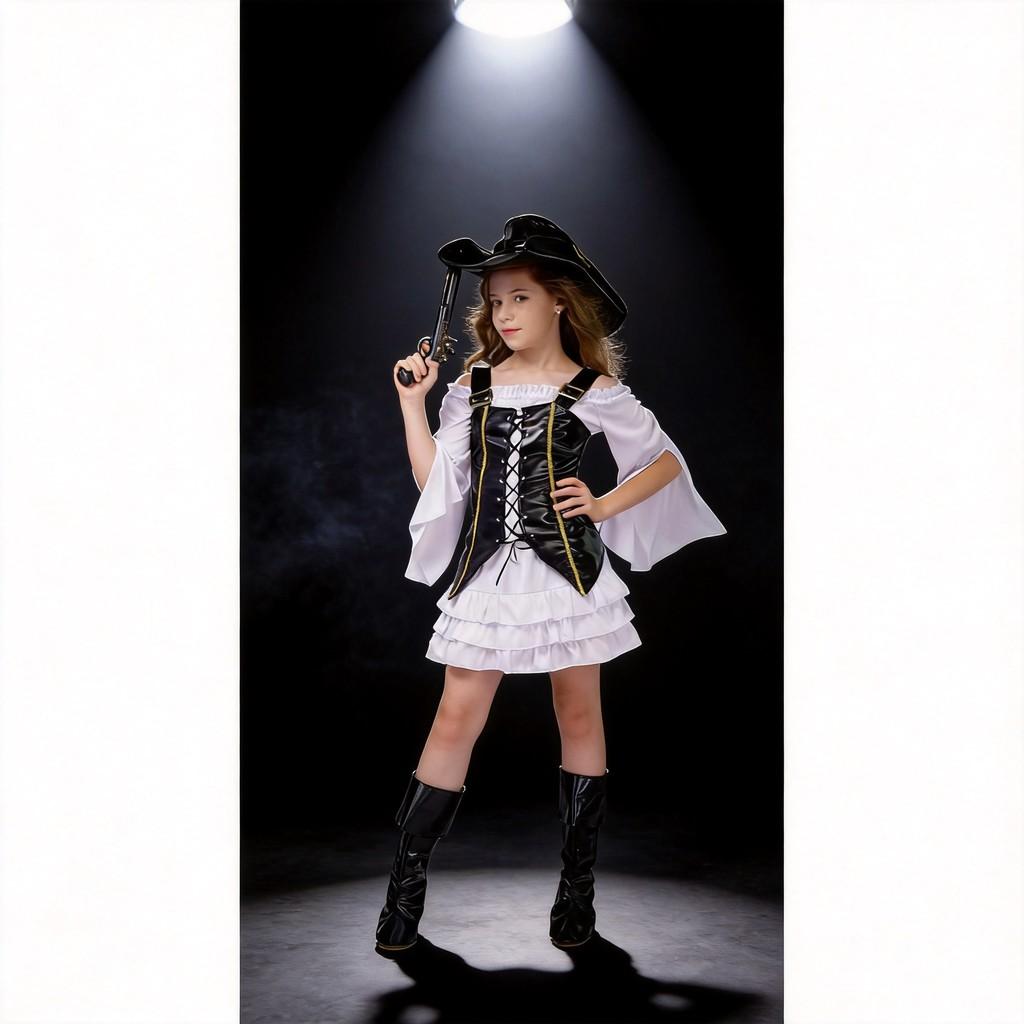Halloween Mädchen Piraten Cosplay Kostüm Aus Polyesterstoff Für Bühnenveranstaltungen Und Kostümpartys