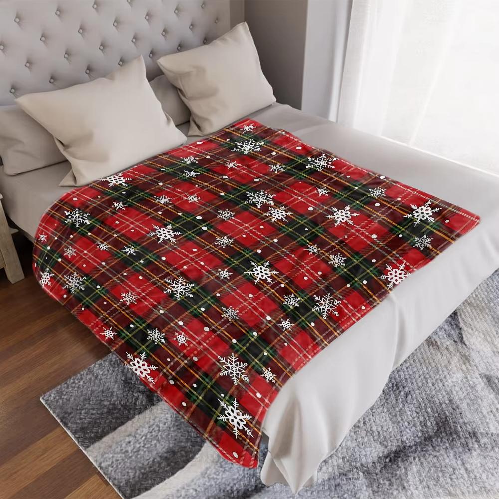 Premium Christmas Plaid Snow Blanket Breathable Cozy For Home Decor And Gift Idea All Season Use