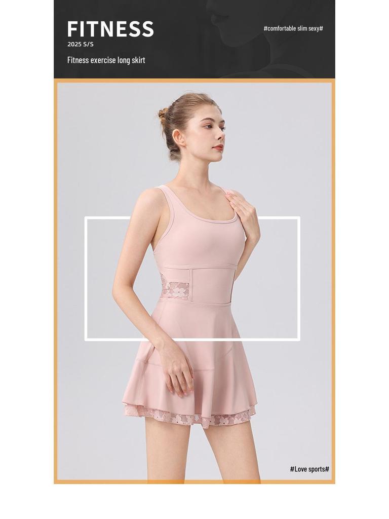 High-Waist Lace Tennis Dress with Chest Pads & Tummy Control
