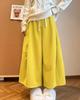 MTUIOY Corduroy Gaucho Warm and Comfortable for Fall and Solid Loose Fit Yellow Size L Women's Wide-leg Pants, Winter, Thick, Casual, Color, - -