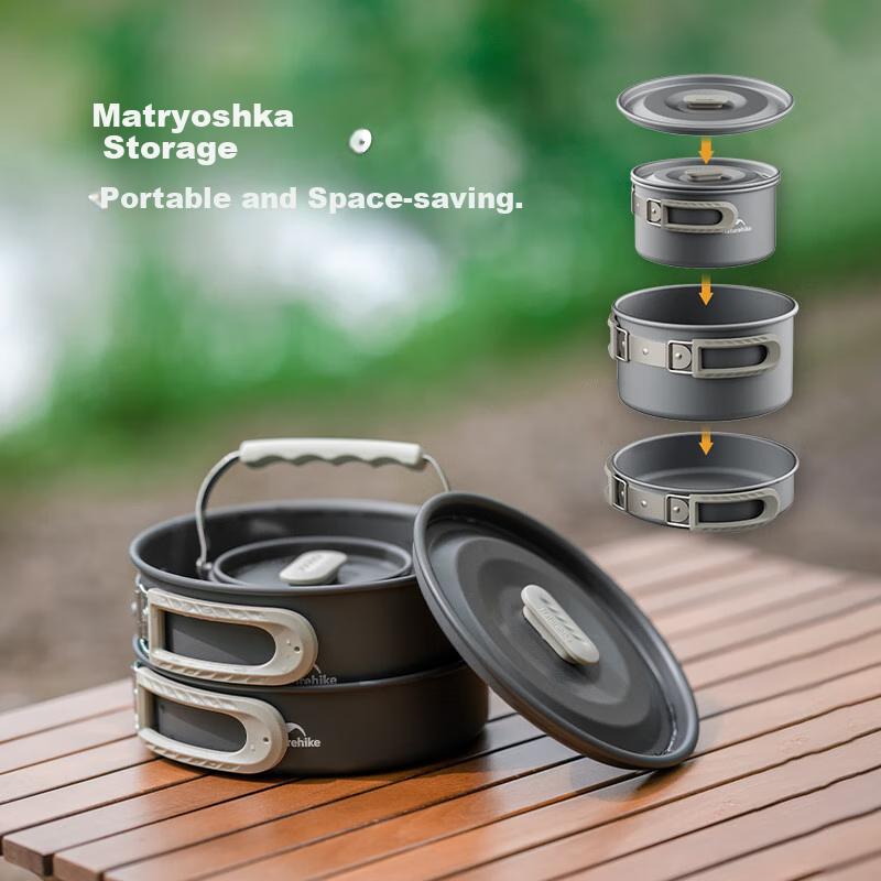 Naturehike Portable Camping Cookware Set with Aluminum Alloy Pot, Frying Pan, Griddle, And Hanging Pot